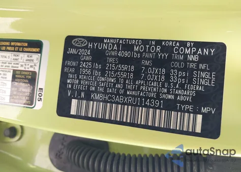 2024 Hyundai Kona Sel from USA, damaged, VIN KM8HC3ABXRU114391
